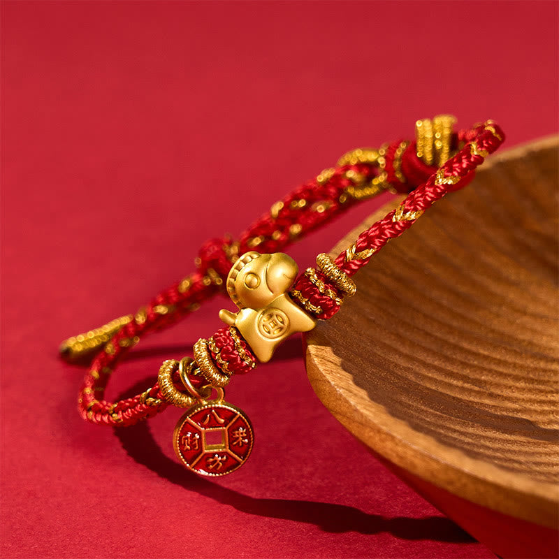 Buddha Stones Bransoletka na szczęście z miedzianych monet i czerwonego sznurka z roku konia - image 1