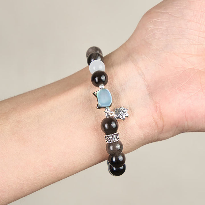 Buddha Stones Bransoletka z białego, kociego oka i srebrnego połysku z obsydianu - image 12