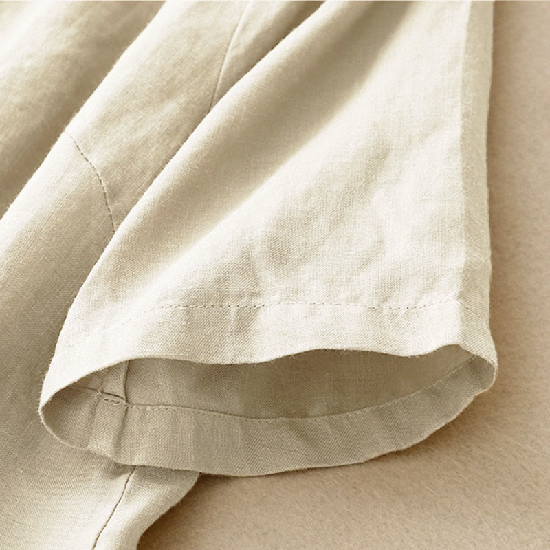 Buddha Stones Letnia damska bawełniana koszula z krótkim rękawem i stójką, z rozcięciem z boku i wzorem żabki - image 1