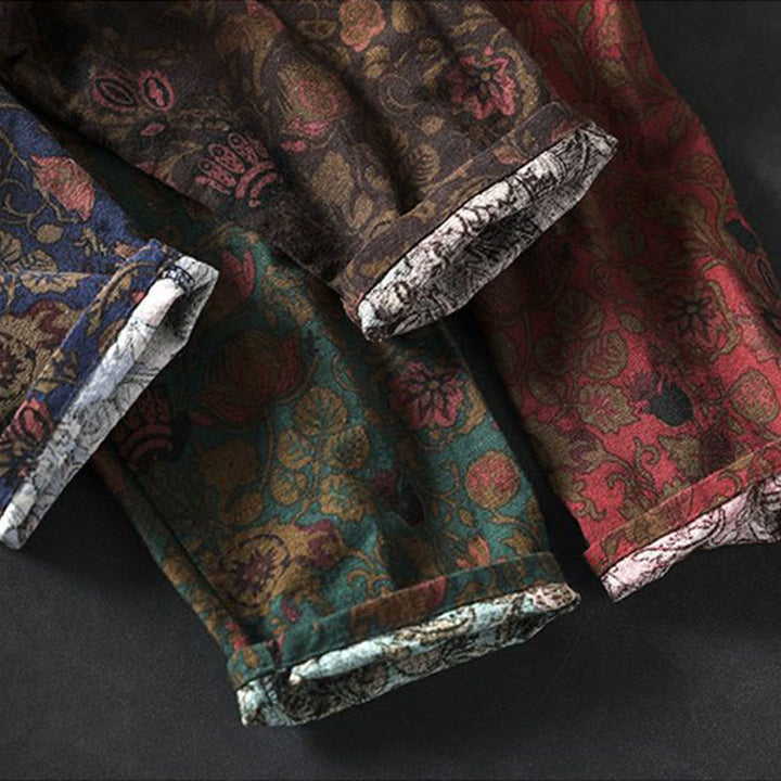Buddha Stones Sukienka maxi z bawełny w kwiaty w stylu retro, z długim rękawem i krojem litery A - image 16
