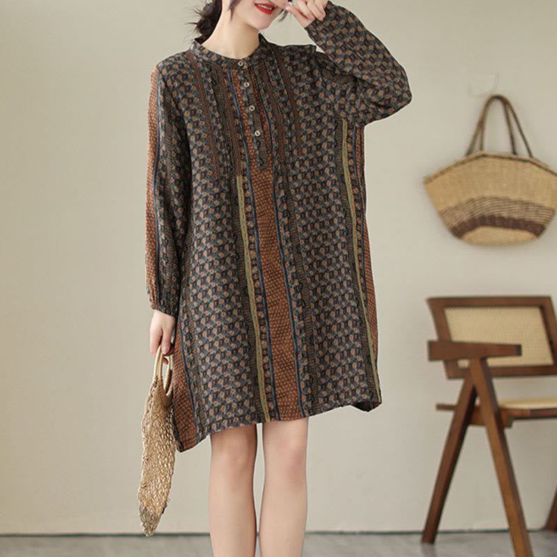 Buddha Stones Koszula damska z długim rękawem i kieszeniami, z nadrukiem w kwiaty w stylu retro i plisami w harmonijkę - image 2