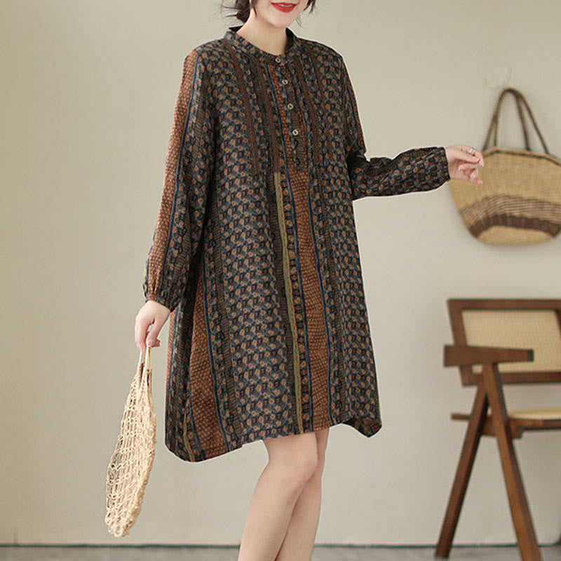 Buddha Stones Koszula damska z długim rękawem i kieszeniami, z nadrukiem w kwiaty w stylu retro i plisami w harmonijkę - image 4