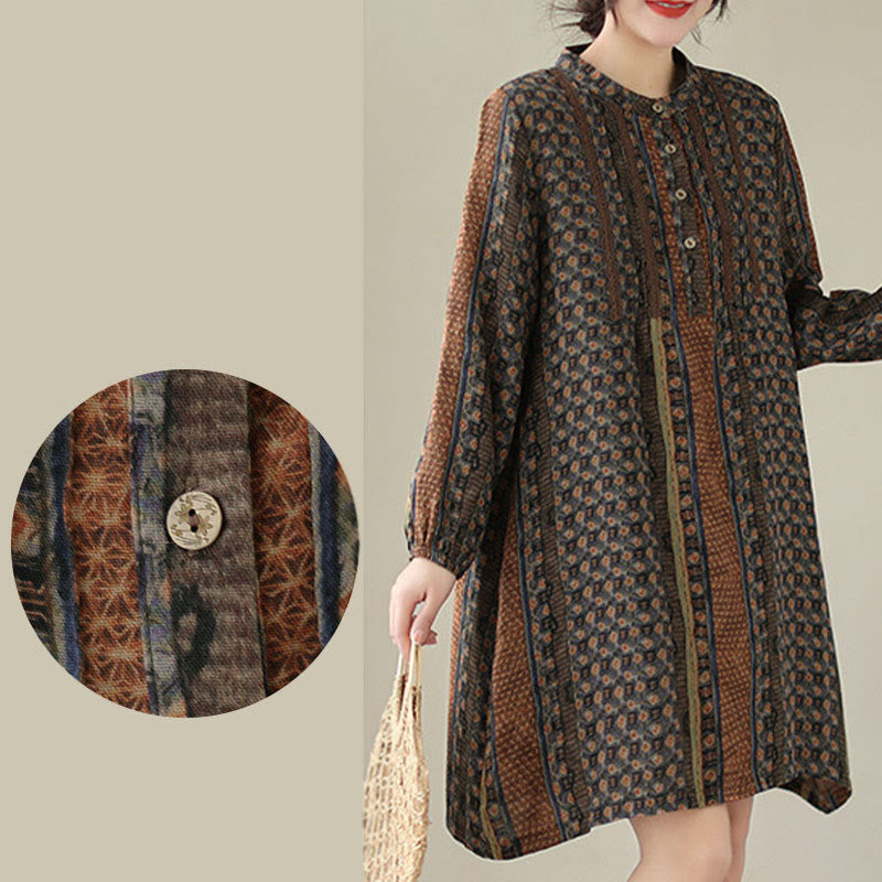 Buddha Stones Koszula damska z długim rękawem i kieszeniami, z nadrukiem w kwiaty w stylu retro i plisami w harmonijkę - image 9