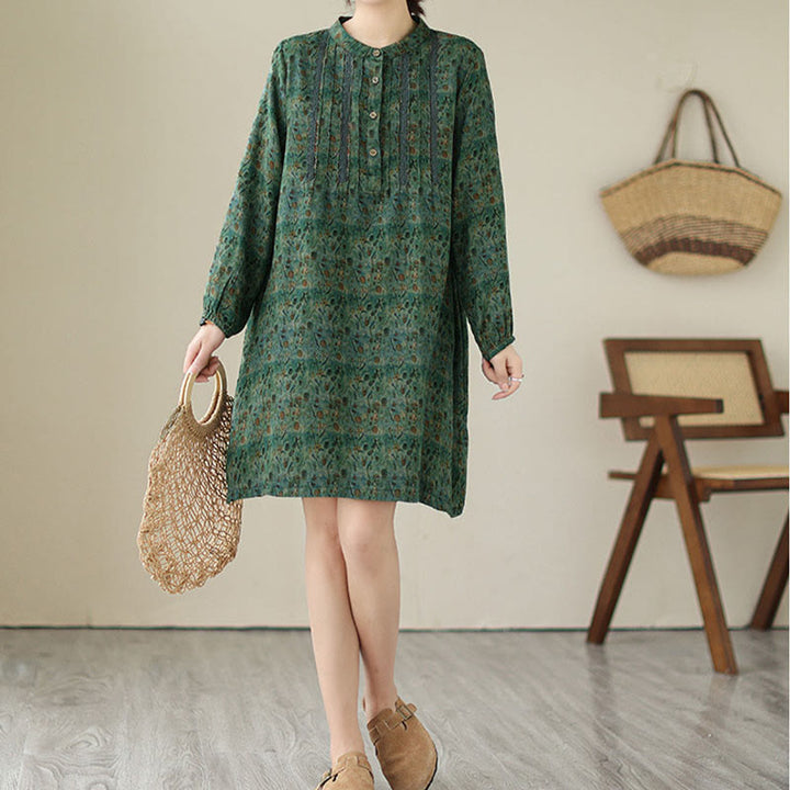 Buddha Stones Koszula damska z długim rękawem i kieszeniami, z nadrukiem w kwiaty w stylu retro i plisami w harmonijkę - image 20