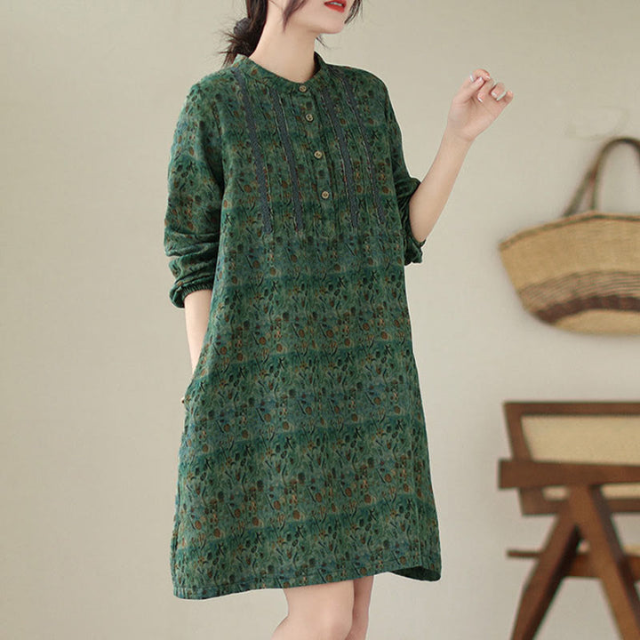 Buddha Stones Koszula damska z długim rękawem i kieszeniami, z nadrukiem w kwiaty w stylu retro i plisami w harmonijkę - image 17