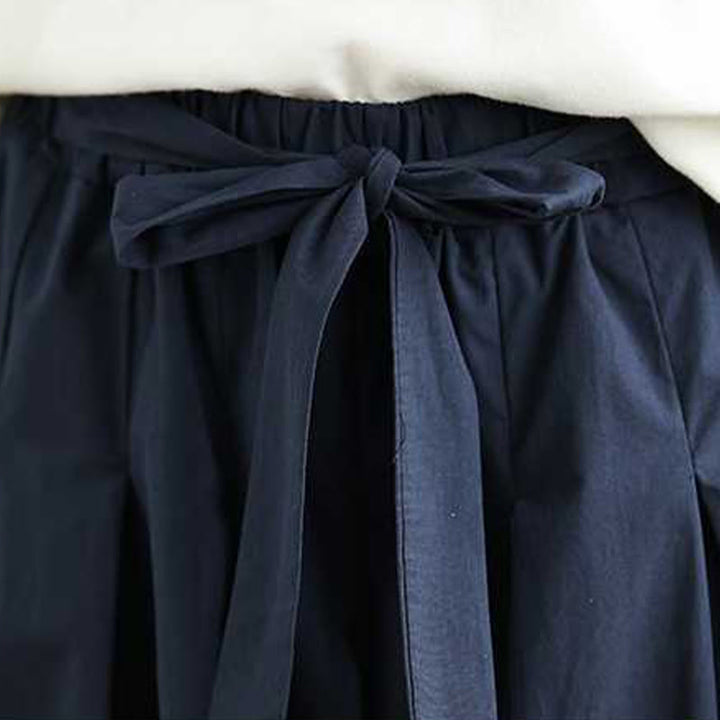 Buddha Stones Ciemnoniebieskie, proste, sznurowane spodnie damskie z szerokimi nogawkami i elastyczną talią oraz kieszeniami - image 10