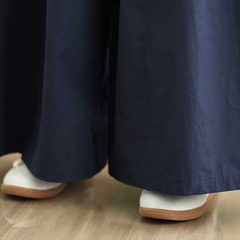 Buddha Stones Ciemnoniebieskie, proste, sznurowane spodnie damskie z szerokimi nogawkami i elastyczną talią oraz kieszeniami - image 13