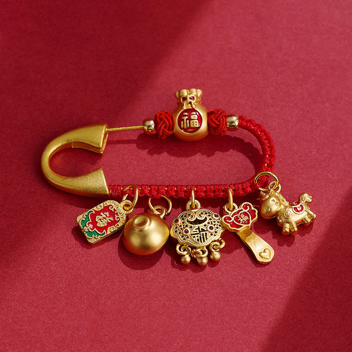 Buddha Stones Rok Konia Amulet Fu Charakter Przyciąga Szczęście Ruyi Uchwyt Mosiężna Broszka Szczęścia - Koń Peace Fu Postać - image 0