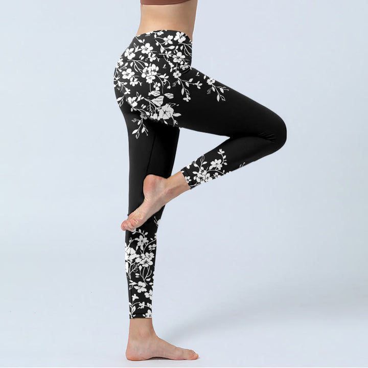 Buddha Stones Piękne, minimalistyczne legginsy do jogi dla kobiet z nadrukiem w kwiaty - image 4