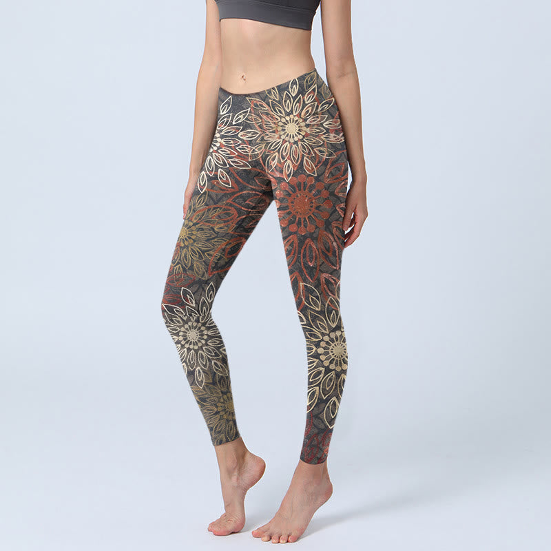 Buddha Stones Symetryczne, retro, kwiatowe legginsy do ćwiczeń, damskie spodnie do jogi - Czarny - US18, UK/AU22, EU50 (4XL) - image 0