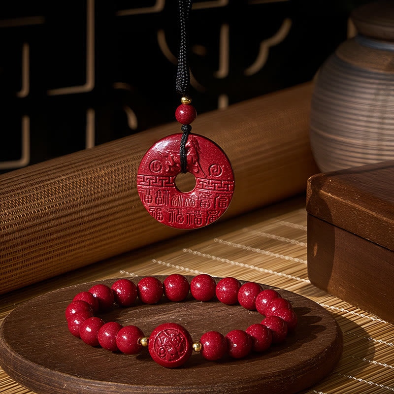 Buddha Stones Rok Konia Klamra Pokoju z Cynobrem Fu Postać Trzymająca Z Daleka Złe Duchy Pakiet - Pakiet błogosławieństwa konia Cinnabar - image 0