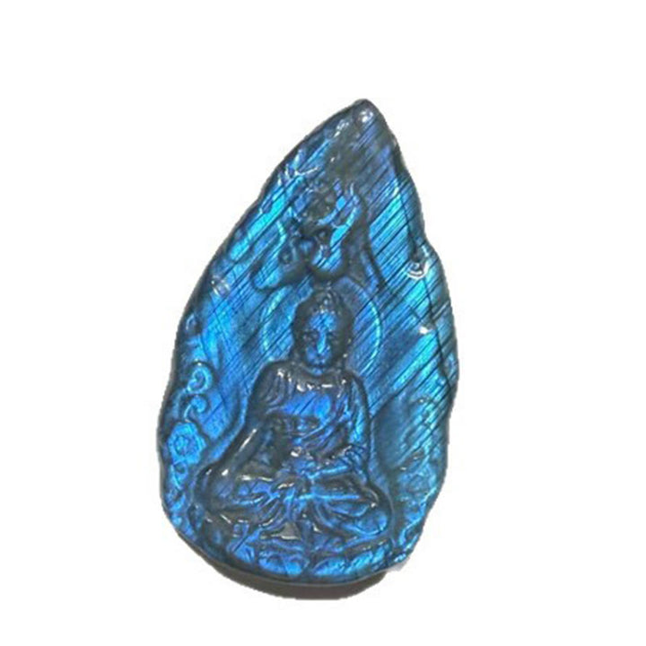 Buddha Stones Grawerowany Budda z naturalnego labradorytu w kształcie łzy, figurka, dekoracja domu - image 12
