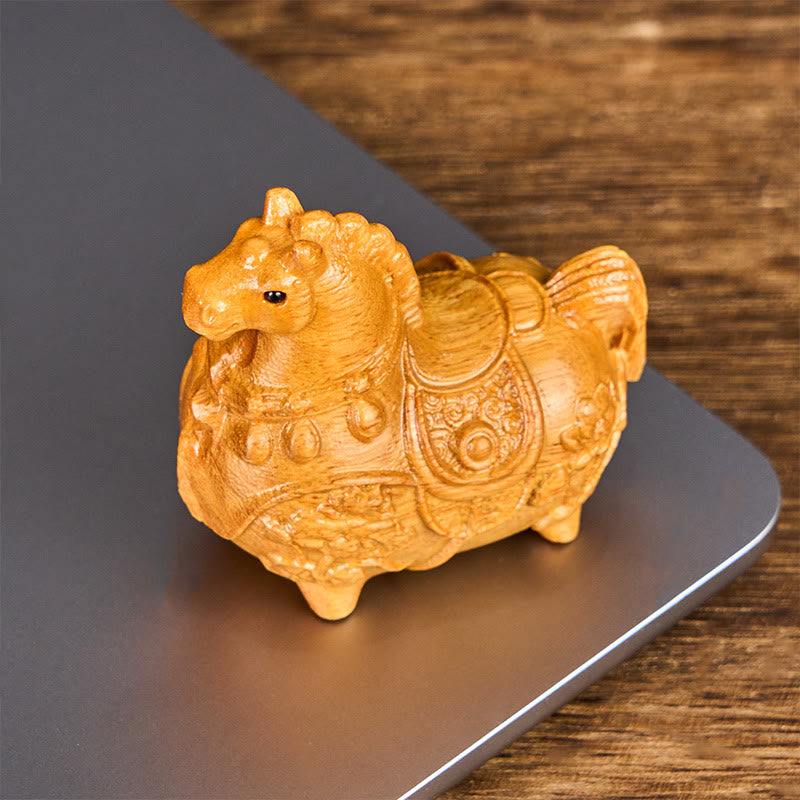 Buddha Stones Miniaturowy Rok Konia Lotos Hebanowy Drewno Lipowe Dekoracja z Zielonego Drzewa Sandałowego 5,5*5*3,2 cm - image 2