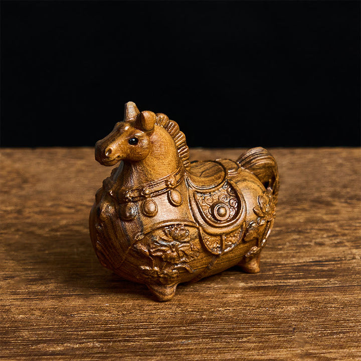 Buddha Stones Miniaturowy Rok Konia Lotos Hebanowy Drewno Lipowe Dekoracja z Zielonego Drzewa Sandałowego 5,5*5*3,2 cm - Heban około 5,5*5*3,2 cm - image 7