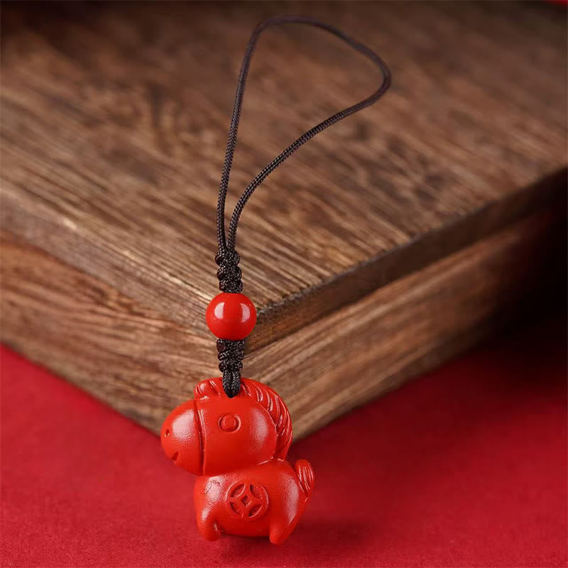 Buddha Stones Brelok do kluczy "Rok Konia Cynober" Odpędzający Złe Duchy - Czerwony długi koń linowy - image 4