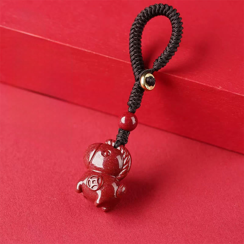 Buddha Stones Brelok do kluczy "Rok Konia Cynober" Odpędzający Złe Duchy - image 1