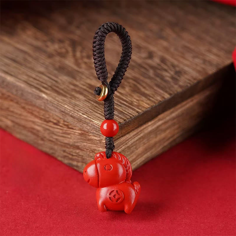 Buddha Stones Brelok do kluczy "Rok Konia Cynober" Odpędzający Złe Duchy - Czerwony Koń - image 3