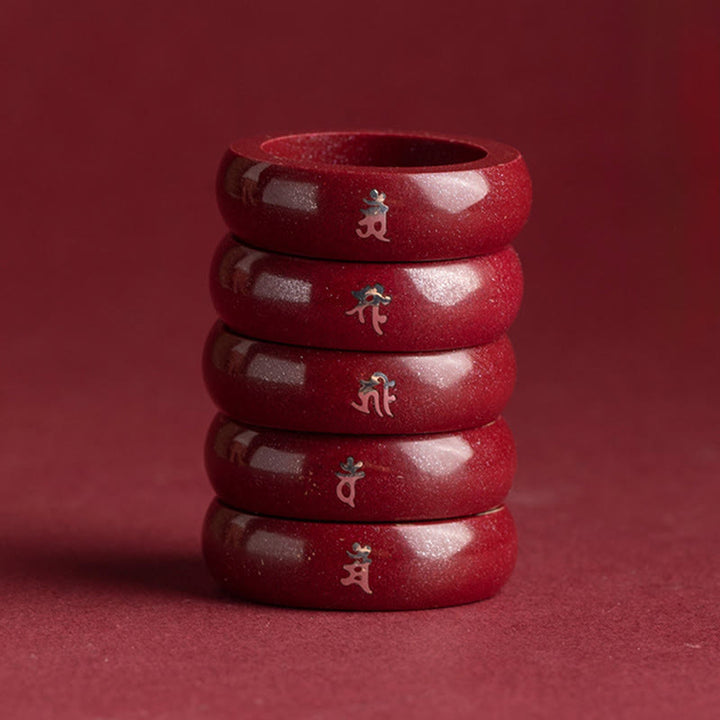 Buddha Stones Chiński pierścień błogosławieństwa z roku konia z cynobrem - image 25