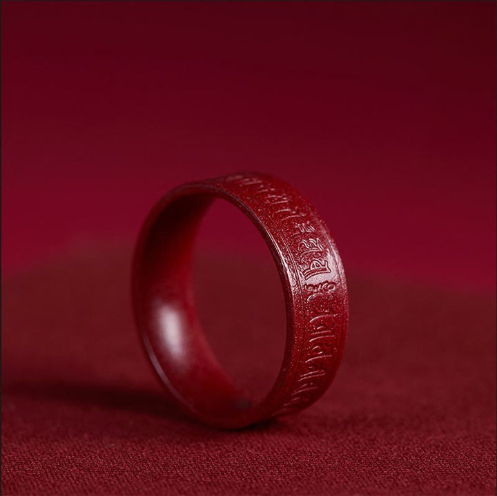 Buddha Stones Pierścień błogosławieństwa Sutry Serca Cynobrowy Om Mani Padme Hum - Cinnabar Om Mani Padme Hum - 21 mm - image 0