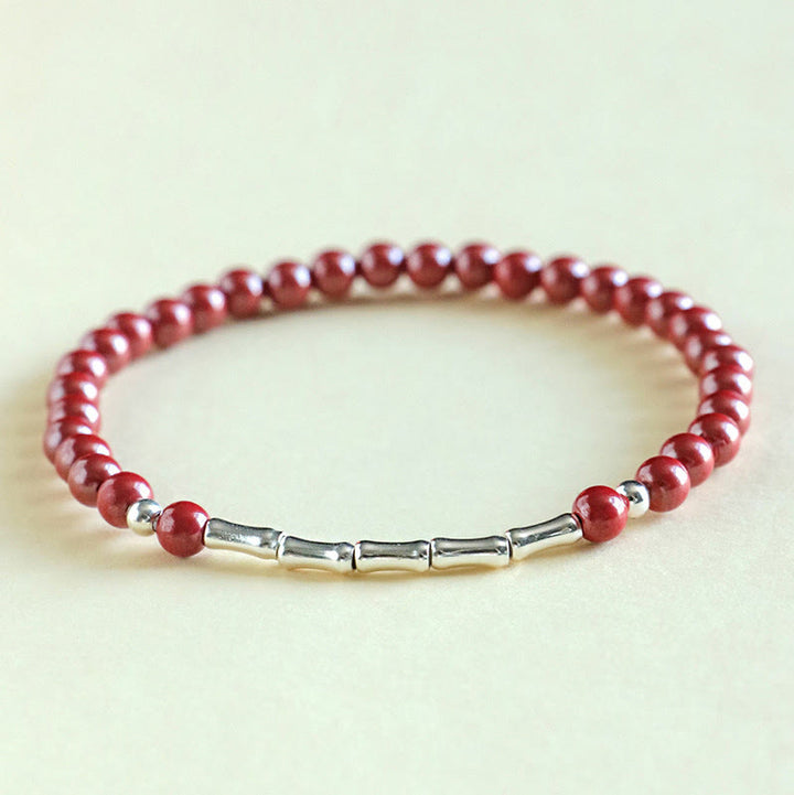 Buddha Stones Bransoletka Cinnabar Calm Concentration ze srebra próby 925 - Koralik z czerwonego cynobru 4 mm (obwód nadgarstka: 14-15 cm) - image 1