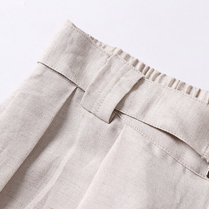 Buddha Stones Letnie spodnie męskie z bawełny i lnu z szerokimi nogawkami i kieszeniami, zapinane na zamek błyskawiczny i z elastyczną talią - image 6
