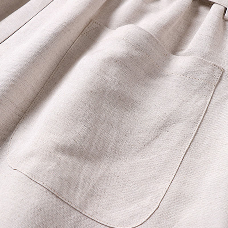 Buddha Stones Letnie spodnie męskie z bawełny i lnu z szerokimi nogawkami i kieszeniami, zapinane na zamek błyskawiczny i z elastyczną talią - image 7