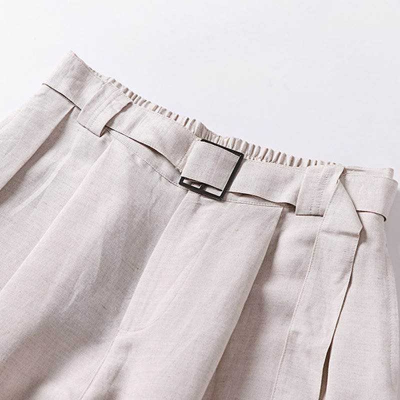 Buddha Stones Letnie spodnie męskie z bawełny i lnu z szerokimi nogawkami i kieszeniami, zapinane na zamek błyskawiczny i z elastyczną talią - image 2