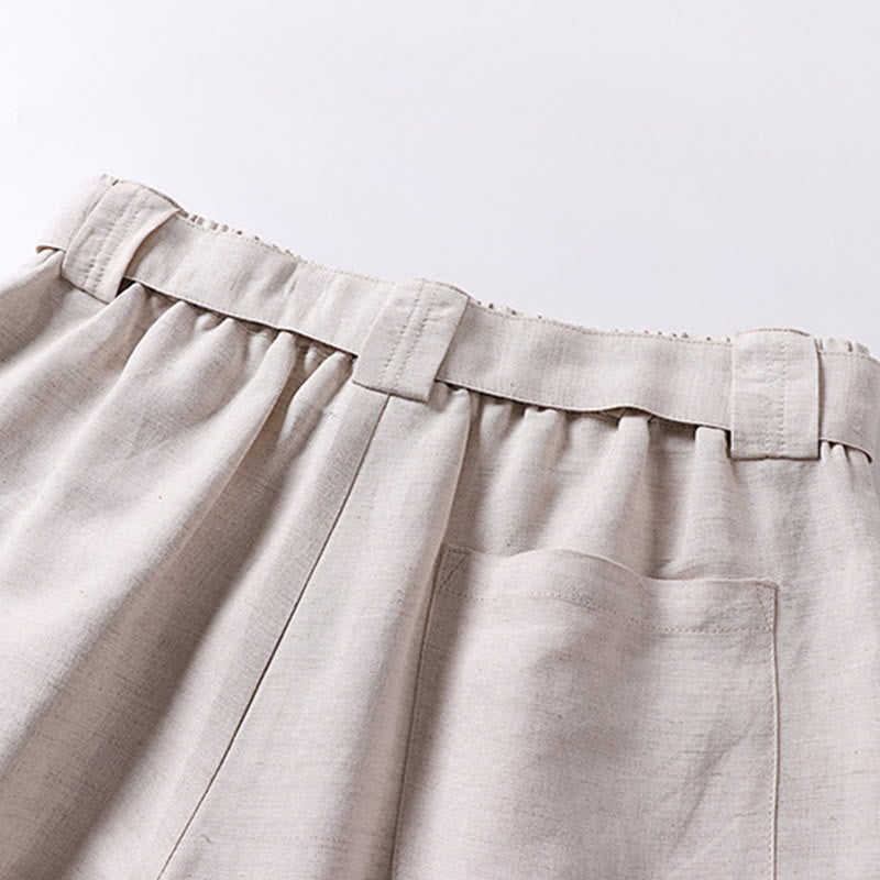 Buddha Stones Letnie spodnie męskie z bawełny i lnu z szerokimi nogawkami i kieszeniami, zapinane na zamek błyskawiczny i z elastyczną talią - image 5