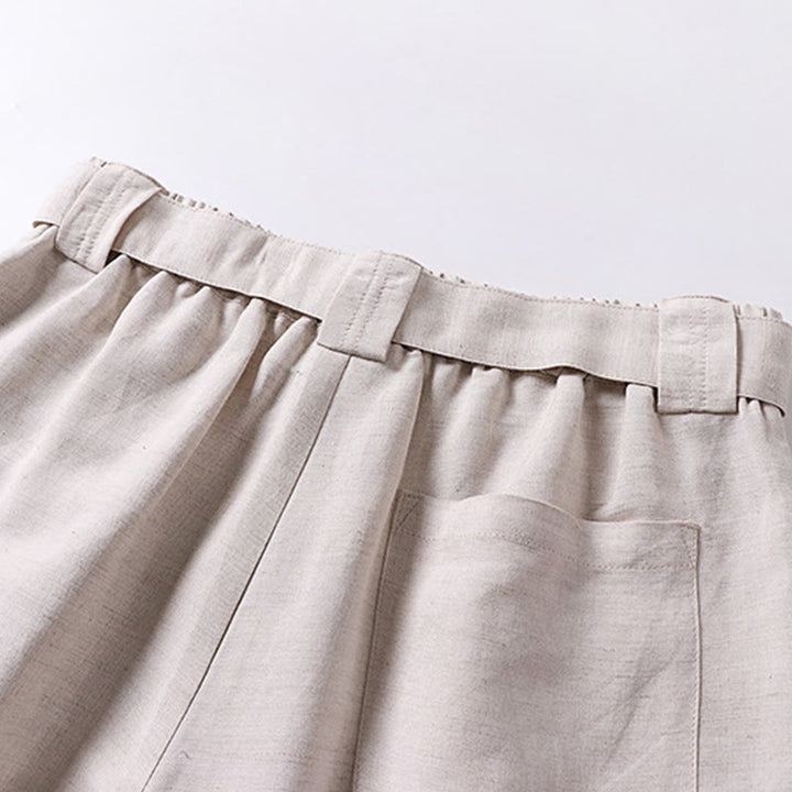 Buddha Stones Letnie spodnie męskie z bawełny i lnu z szerokimi nogawkami i kieszeniami, zapinane na zamek błyskawiczny i z elastyczną talią - image 5