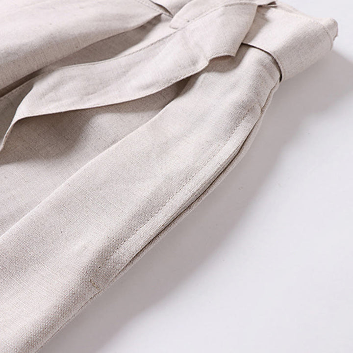 Buddha Stones Letnie spodnie męskie z bawełny i lnu z szerokimi nogawkami i kieszeniami, zapinane na zamek błyskawiczny i z elastyczną talią - image 4