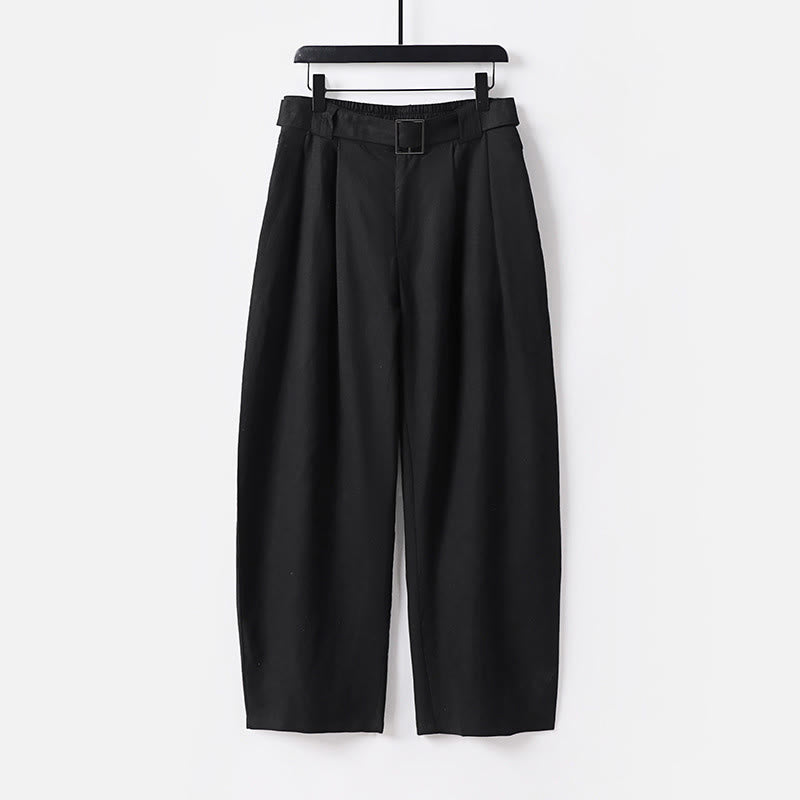 Buddha Stones Letnie spodnie męskie z bawełny i lnu z szerokimi nogawkami i kieszeniami, zapinane na zamek błyskawiczny i z elastyczną talią - Czarny - US/UK/AU54， EU64 (9XL) - image 9