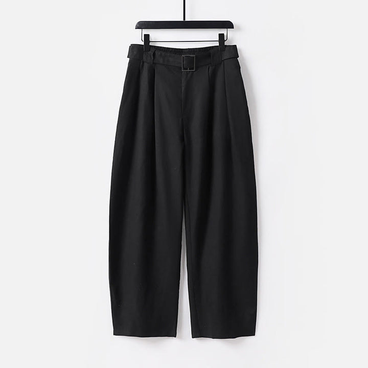 Buddha Stones Letnie spodnie męskie z bawełny i lnu z szerokimi nogawkami i kieszeniami, zapinane na zamek błyskawiczny i z elastyczną talią - Czarny - US/UK/AU54， EU64 (9XL) - image 9