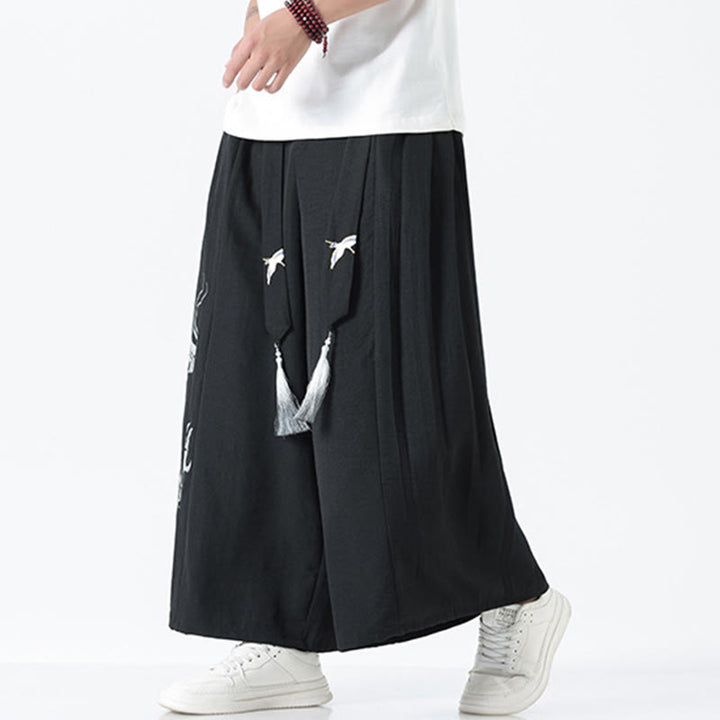Buddha Stones Spodnie męskie z szerokimi nogawkami i kieszeniami Summer Dragon Drawstring Design Cotton do kostek - image 10