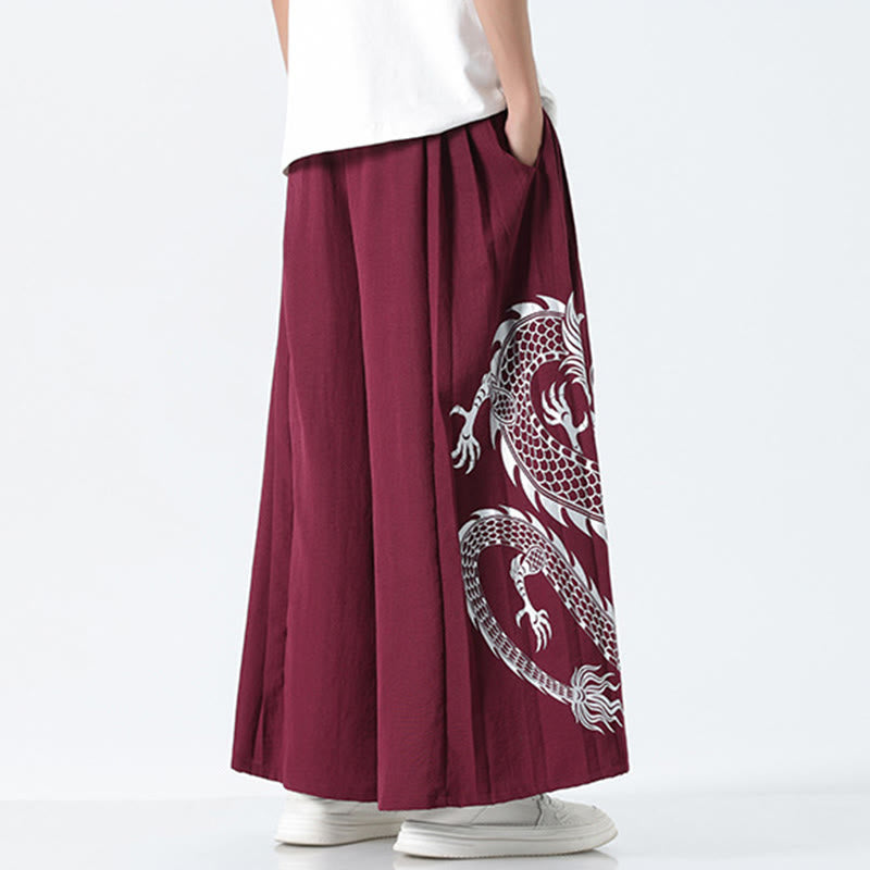 Buddha Stones Spodnie męskie z szerokimi nogawkami i kieszeniami Summer Dragon Drawstring Design Cotton do kostek - image 18