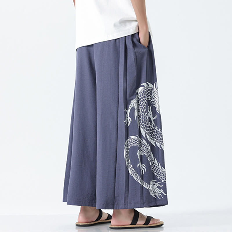 Buddha Stones Spodnie męskie z szerokimi nogawkami i kieszeniami Summer Dragon Drawstring Design Cotton do kostek - image 28