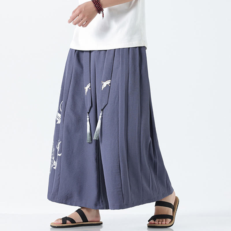 Buddha Stones Spodnie męskie z szerokimi nogawkami i kieszeniami Summer Dragon Drawstring Design Cotton do kostek - image 30