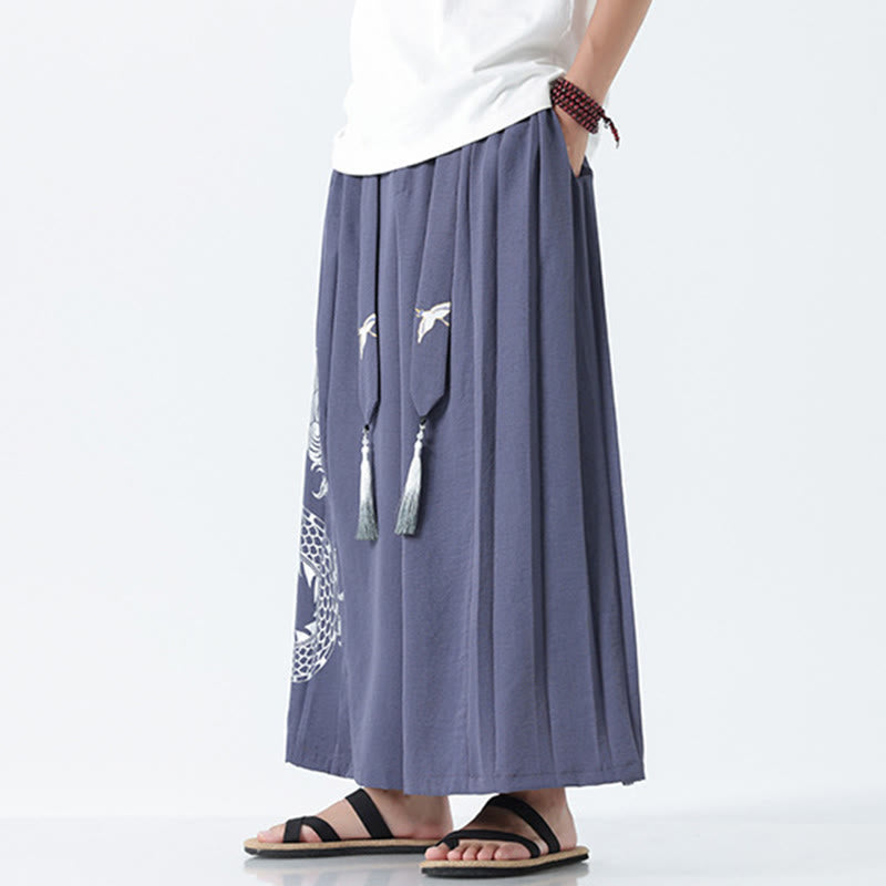 Buddha Stones Spodnie męskie z szerokimi nogawkami i kieszeniami Summer Dragon Drawstring Design Cotton do kostek - image 26