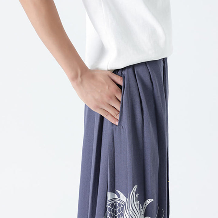 Buddha Stones Spodnie męskie z szerokimi nogawkami i kieszeniami Summer Dragon Drawstring Design Cotton do kostek - image 32