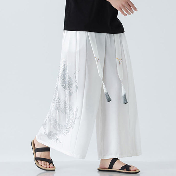 Buddha Stones Spodnie męskie z szerokimi nogawkami i kieszeniami Summer Dragon Drawstring Design Cotton do kostek - image 37