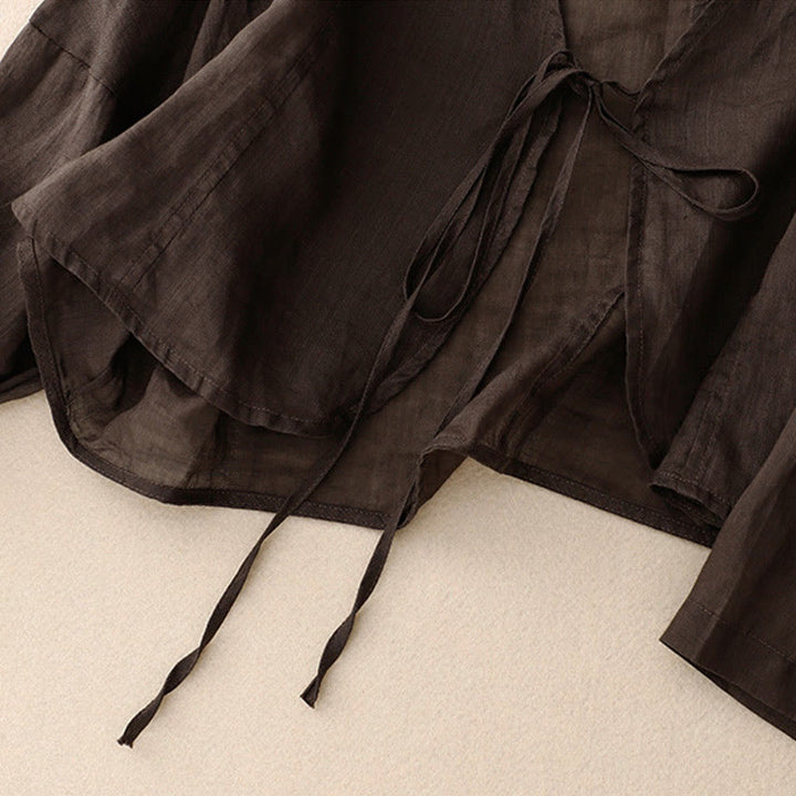 Buddha Stones Letnie, proste, długie rękawy, sznurowane, damskie kimono z otwartym przodem - image 15