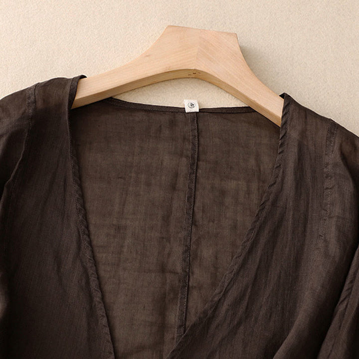 Kimono Buddha Stones Summer Plain Long Sleeve Lace-up Open Front - image 13