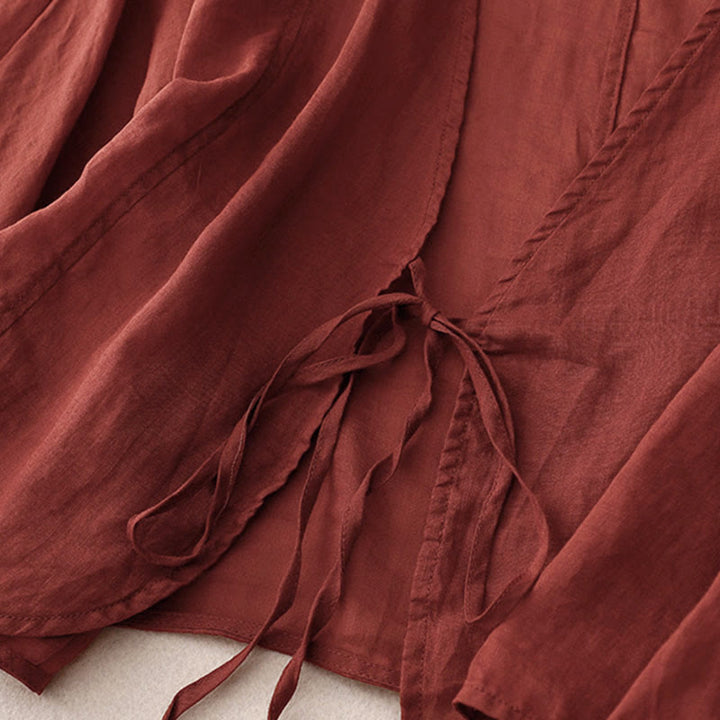 Buddha Stones Letnie, proste, długie rękawy, sznurowane, damskie kimono z otwartym przodem - image 2