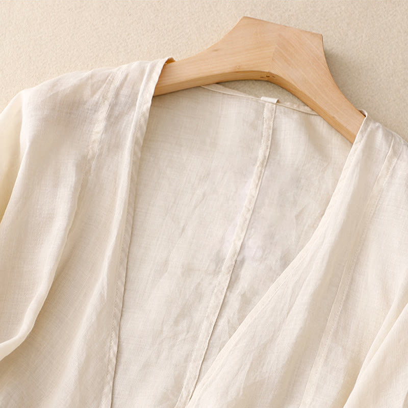 Buddha Stones Letnie, proste, długie rękawy, sznurowane, damskie kimono z otwartym przodem - image 7