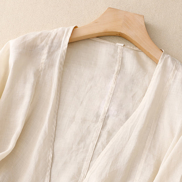 Buddha Stones Letnie, proste, długie rękawy, sznurowane, damskie kimono z otwartym przodem - image 7