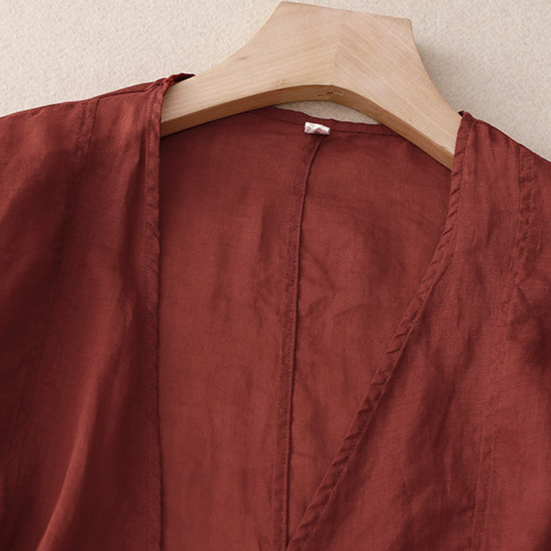 Buddha Stones Letnie, proste, długie rękawy, sznurowane, damskie kimono z otwartym przodem - image 1