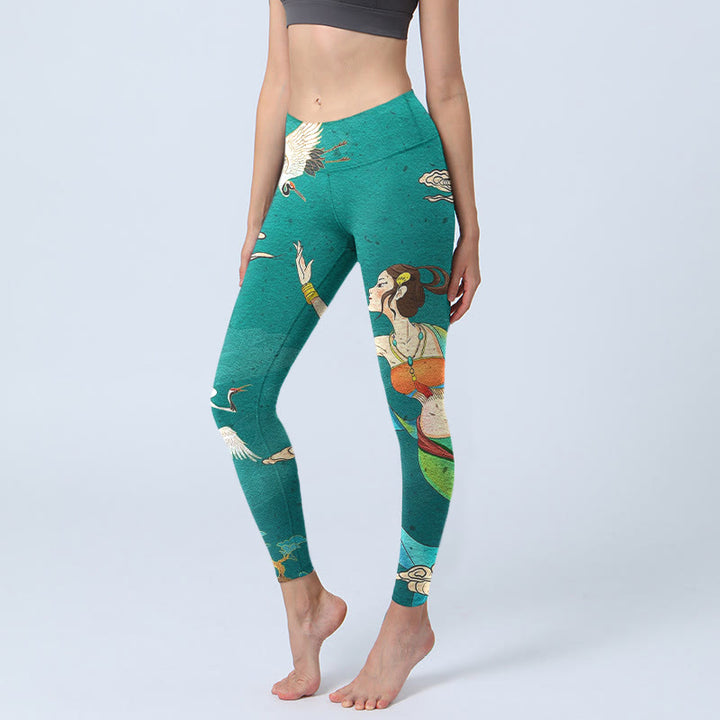 Buddha Stones Eleganckie legginsy do jogi damskie z nadrukiem w kształcie chmurki i drzewa sosnowego - LightSeaGreen - US18, UK/AU22, EU50 (4XL) - image 0