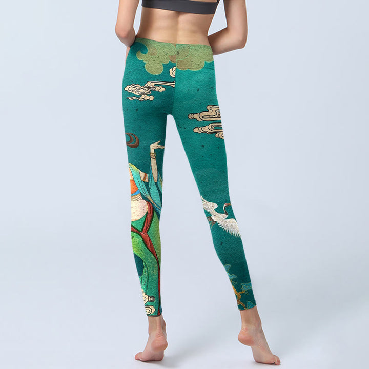 Buddha Stones Eleganckie legginsy do jogi damskie z nadrukiem w kształcie chmurki i drzewa sosnowego - image 6