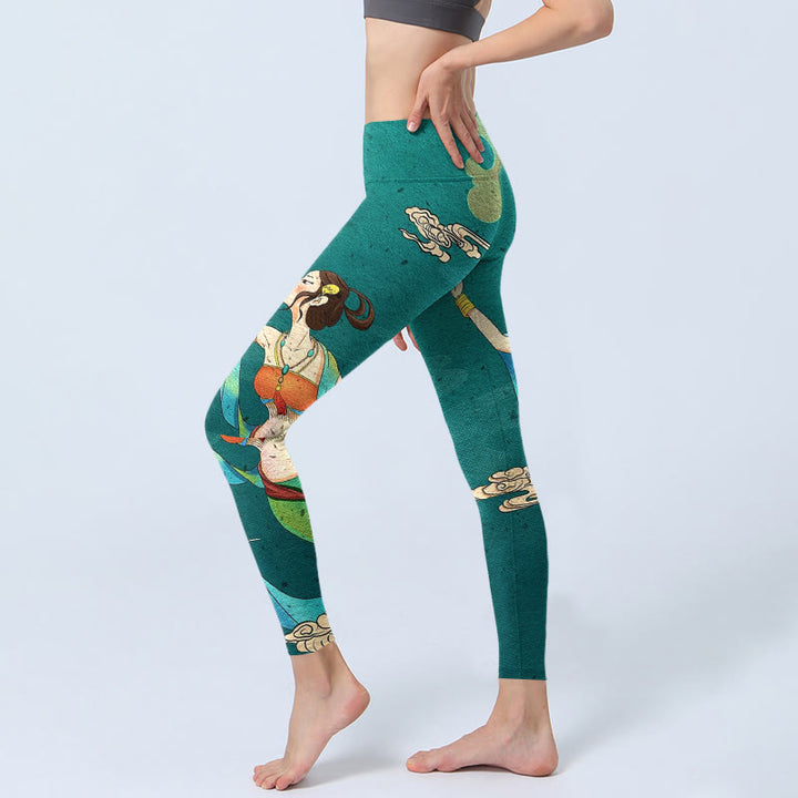 Buddha Stones Eleganckie legginsy do jogi damskie z nadrukiem w kształcie chmurki i drzewa sosnowego - image 2