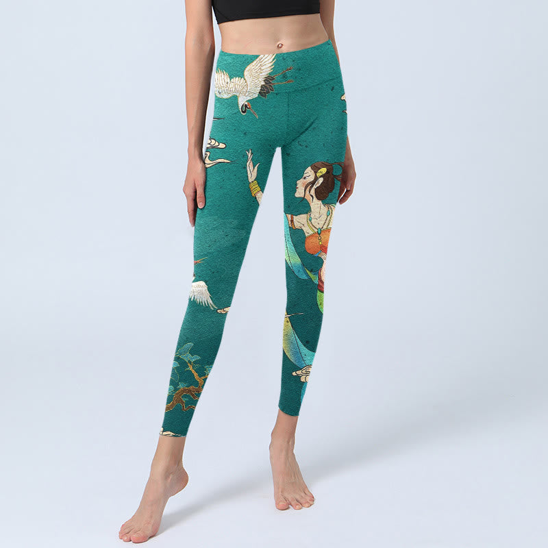 Buddha Stones Eleganckie legginsy do jogi damskie z nadrukiem w kształcie chmurki i drzewa sosnowego - image 5