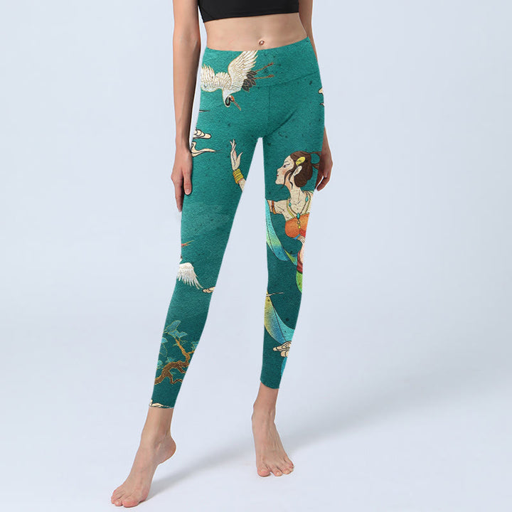 Buddha Stones Eleganckie legginsy do jogi damskie z nadrukiem w kształcie chmurki i drzewa sosnowego - image 5